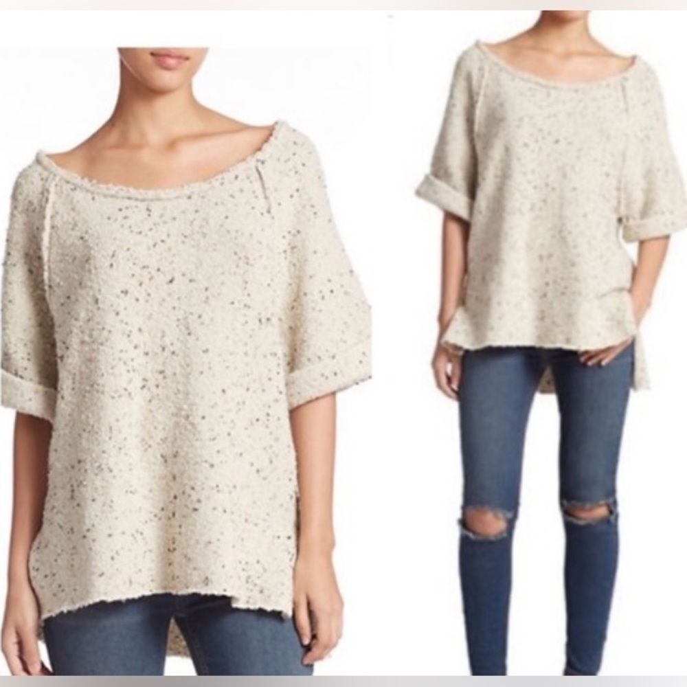 22-NWOT FREE PEOPLE MARSALA TAN SPECKLED OVERSIZED BOHO WOOL BLEND SWEATER